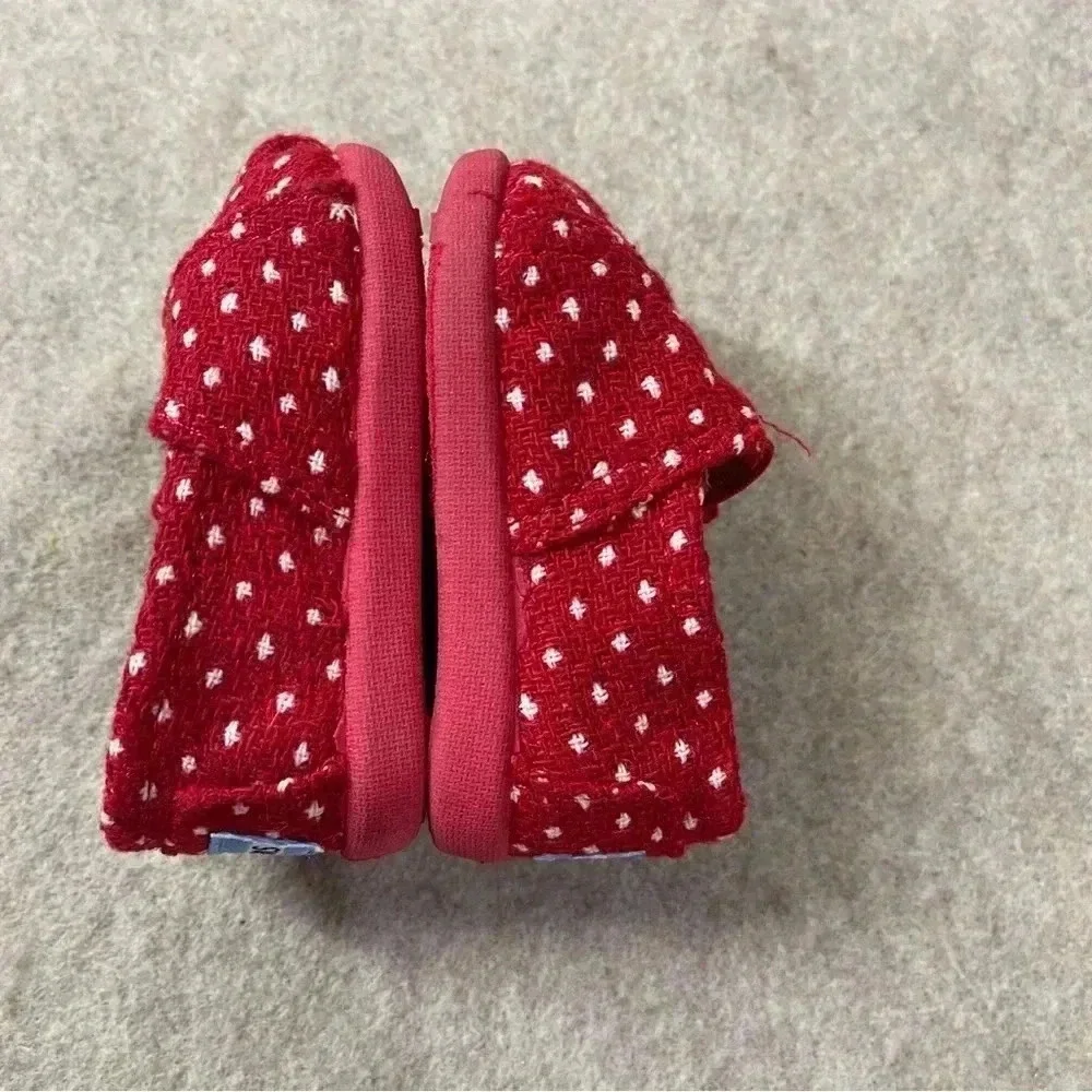 TOMS Baby Crib Shoes Red White Slip On Flats Infant size 2